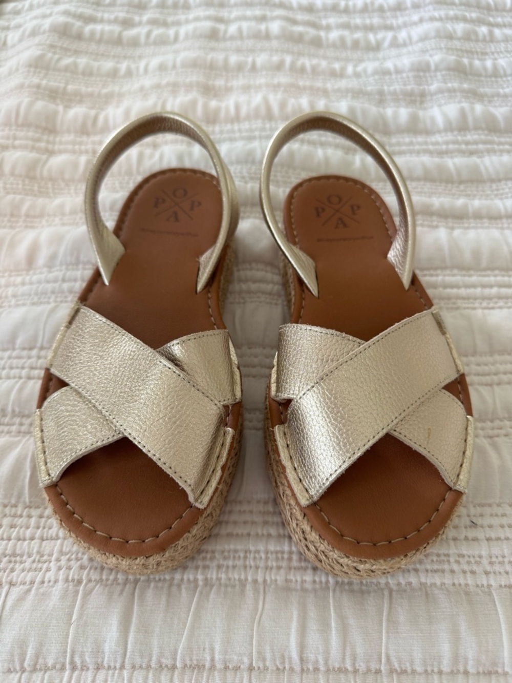 Popa Metallic Gold Crisscross Espadrille Sandals